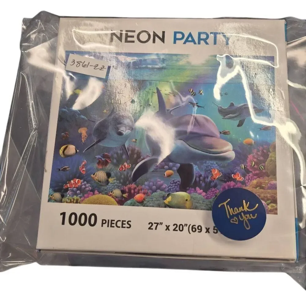 Neon Party SeaWorld Dolphins Underwater 1000 pc Jigsaw Puzzle